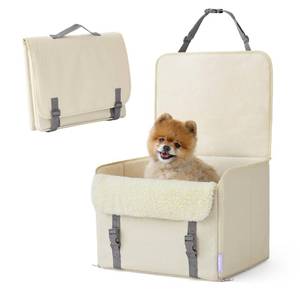 lot 7531 image: Lesure Dog Car Seat for Small Dogs, Foldable Pet Car Seat with Clip-On Safety Leash, Waterproof Puppy Booster Car Seat for Small Pets Under 25lbs, Portable Doggie Travel Carrier Bed, Light Ivory