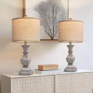 lot 7533 image: PoKat 20.5 Table Lamps Set of 2, Vintage Bedside Lamps for Bedroom, Farmhouse Lamp for Living Room, Small Lamp for Nightstand, Retro Side Table Lamp, Grey