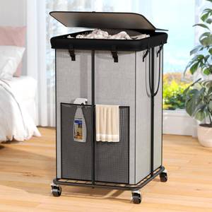 lot 7534 image: 150L Laundry Hamper with Lid, Rolling Laundry Basket with Wheels, Large & Tall Dirty Clothes Hamper with Metal Frame and Removable Bag for Bedroom Aesthetic, Laundry Room, Bathroom, Dorm-Grey