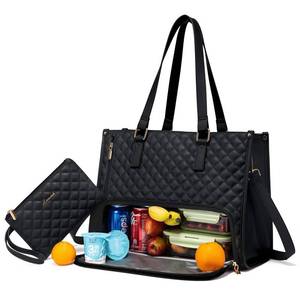 lot 7540 image: LOVEVOOK Lunch Tote Bag for Women, 15.6 Inch Laptop Bag with Insulated Lunch Compartment, Quilted Large Capacity Computer Handbag with Purse for Business, Work, Nurse, Office, Collage, Casual, Black