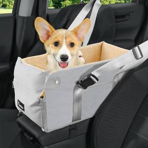 lot 7547 image: Pawaboo Center Console Dogs Car Seats for Small Dog, Dog Armrest Booster Seats for Puppy with Double Protection Seat Belts, Console Small Dogs Seats with Soft Plush, Pet Car Seat, GrayBeige