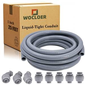 lot 7550 image: Wocloer Liquid-Tight Conduit 1inch 25 Foot, Flexible Non Metallic Liquid Tight Electrical Conduit and Connector Kit, with 5 Straight and 3 90-Degree Connector Fittings, 1 Dia