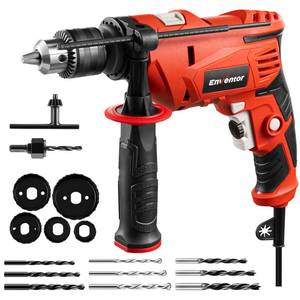 lot 7551 image: Enventor 7.5 Amp Hammer Drill, 12 Inch Electric Hammer Drill, 900W 0-3000RPM Variable Speed, 360° Auxiliary Handle, Lightweight Corded Hammer & Drill 2 in 1 Functions with 9pcs Bit for Metal, Wood