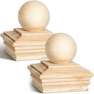 lot 8436 image: Hosuly 2 Pcs 4 x 4 (Actual 3 58) Fence Cedar Ball Top Post Cap Rot Resistant Cedar Wood Deck Post Caps for Outdoor Wooden Fences