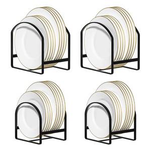 lot 8447 image: 4 Pack Kitchen Plate Holder Organizer for Cabinet Space Saver Dinner Dish Plate Storage Rack Upright Dish Drying Racks Metal Dish Racks Stand for Cupboard and Countertop 2 Large 2 Small Black