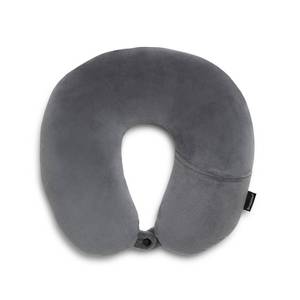 lot 8457 image: Brookstone Microbead Travel Head and Neck Pillow Lightweight and Plush with Phone or Headphone Pocket, Dark Grey