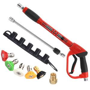 lot 8463 image: Tool Daily Deluxe Pressure Washer Gun, with Replacement Wand Extension, 5 Nozzle Tips, M22 Fitting, 40 Inch, 5000 PSI