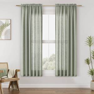 lot 8464 image: Guken Sage Green Linen Curtains 63 Inch Length for Living Room Bedroom 2 Panels Set Rod Pocket Light Filtering Semi Sheer Window Curtains 52 Inch Width Boho Farmhouse Linen Drapes, W52xL63