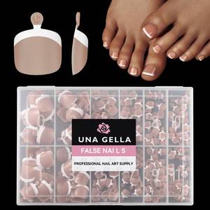 lot 8476 image: UNA GELLA Toe Nail Press Ons Honey Brown Toe Nail Tips Gel Nail Tips French Tip Press On Nails -216pcs 12sizes Soft Gel Press On Toenails Acrylic Nails Soak Off Toenail Press Ons For Home DIY Nail