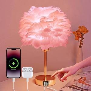 lot 9066 image: Nowepai Smart Bedside Table Lamp with USB CA Port, Touch Controlled, Alexa Compatible, 9W 800LM Colored Dimmable Feather Gold Nightstand Lamp, Small LED Nightlight for Bedroom, Living Room, Office