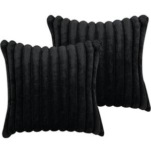 lot 9067 image: 24x24 Throw Pillow Covers Set of 2, Decorative Faux Fur Covers for Bed, Couch Soft Fluffy Pillow Cover with Velvet Back for Living Room, Neutral Home D�cor Accent for Sofa - Black