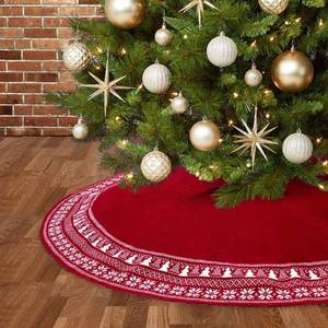 lot 9073 image: Dremisland Christmas Tree Skirt, Knitted Snowflake and Xmas Tree Pattern Thick Heavy Yarn Knit for A Warm Xmas Holiday Decoration (48inch122cm, Red)
