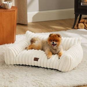 lot 9087 image: Bedsure Cute Cat Couch for Pets - Fluffy Small Dog Sofa with Premium Soft Corduroy Fleece, Pet Sofa with Removable Washable Cover, Supportive Dog Couch Bed for Small Medium Dogs, 30inch, Cream