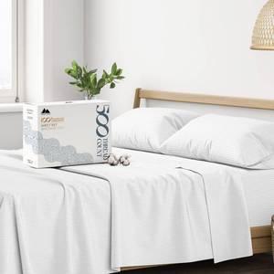 lot 9092 image: Mayfair Linen 100% Cotton Striped Sheets Queen Size Bed Set - 500 Thread Count Damask Sheets Queen Size 4 PC Set (White Stripe), Soft, Cooling, Sateen Weave Hotel-Quality 16 Deep Pocket Bedsheet