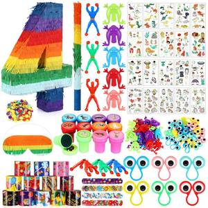 lot 9093 image: Lenwen 120 Pcs Rainbow Pi�ata Set, Multicolor Birthday Party Pi�ata with Blindfold Stick and Confetti Carnival Prize for 4th Anniversary Cinco De Mayo Fiesta Decor(Number 4)