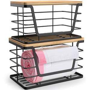 lot 9095 image: ALOCEO 2 Pack Storage Stackable Kitchen Laundry Organizers with Bamboo Top, Wall Mount Large Trash Bag Holder and Standard Garbage Bag Dispenser