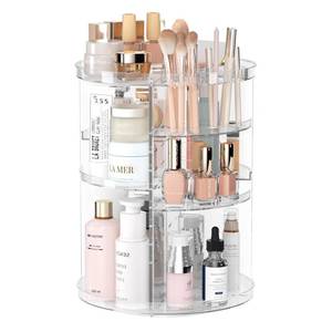 lot 9102 image: Rotating Makeup Organizer, DIY 8 Adjustable Layers Spinning Skincare Organizer, Cosmetic Display Case with Brush Holder Perfume Tray, Multi-Function Storage Carousel for Vanity Bathroom Countertop