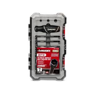 lot 10242 image: BITE SAE Impact Ready Interchangeable Nut Driver Set with Cushion-Grip Handle (10-Piece)
