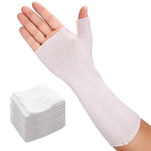 lot 10248 image: Velpeau Hand Socks for Splint (Pack of 10), Breathable, Thin Stockinette Tubing for Arm, Wrist Brace with Thumb Spica Liner, Cotton Gauze Sleeve, Under Cast Wrap, Arm Cover for Men and Women (White, Light Version, S)