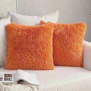 lot 10256 image: MIULEE Pack of 2 Luxury Faux Fur Throw Pillow Cover Deluxe Winter Decorative Plush Pillow Case Cushion Cover Shell for Sofa Bedroom Car 26x26 Inch Orange