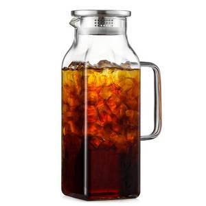 lot 10266 image: 2 Quart (2 Liter 68 oz) Square Glass Pitcher with Lid and Spout, Water Pitchers with Handle for Fridge, Borosilicate Glass Carafe for HotCold Drink, Large Jug for Iced Tea, Coffee,Juice,Milk,Beverage
