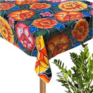lot 2987 image: The Fern Trail Mexian Oilcloth Tablecloths - Manteles de Hule Black Tehuana, Square (48 x 48)