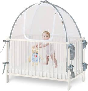 lot 2991 image: Baby Crib Tent Safety Net, Durable Strong Self-Locking Zippers, Protects from Climbing Out and, Insects, Mosquitoes, Installs with Rods (Crib 52.25 - 28.25)
