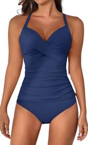 lot 2995 image: B2prity Womens Ruched Tankini Swimsuits V Neck Wrap Tie Back Two Pieces Bathing Suit Tummy Control Swimwear