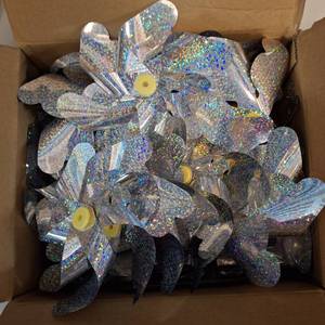 lot 18050 image: BATTIFE Pinwheels for Yard and Garden, Double Sides Reflective Bird Deterrent Pinwheel, Large Silver Outdoor Sparkly Wind Spinner, Pin Wheels for Lawn and Patio