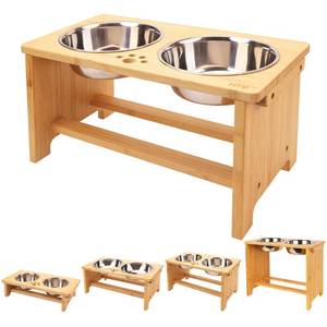 lot 18070 image: HTB Elevated Dog Bowls,Raised Dog Bowl Stand with 2 Stainless Steel Bowls,Elevated Raised Dog Bowls for Large Medium Small Sized Dogs