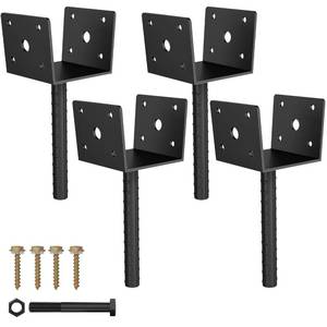 lot 18079 image: AOSTD 4x4 U Shape Fence Post Holder,4 Pack, Heavy Duty 13-GA Steel,Concrete Post Anchor Brackets,Rust-Proof Black Powder-Coated Railing Post Base for Support Deck,Including Screws