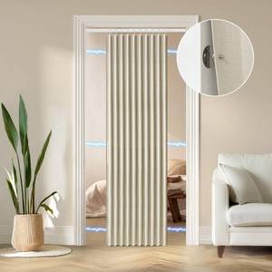 lot 18088 image: RINHARTEX Blackout Accordion Style Magnetic Door Curtain for Closet Pleated Folding Doorway Curtain Accordion Door Interior Room Divider Bedroom Bathroom Living Room (52x78,Cream Beige)