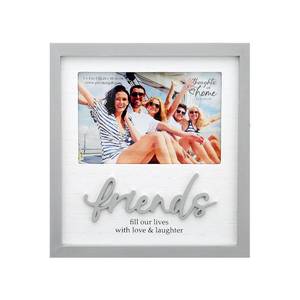 lot 18102 image: Pavilion Gift Company - Friends Photo Frame, White Washed Distressed Picture Frame For a 6 x 4 photo, Unique Birthday Gift For Friends, Going Away Gifts For Friends, Overall Size 7.75 x 8.25