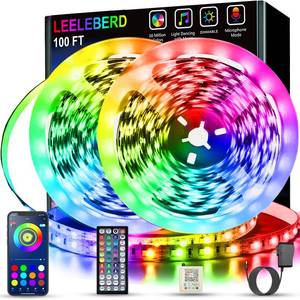 lot 18113 image: Leeleberd Led Lights for Bedroom 100 ft (2 Rolls of 50ft) Music Sync Color Changing RGB Led Strip Lights with Remote App Control Bluetooth Led Strip, Lights for Room Home Kitchen Party Decor