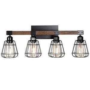 lot 18119 image: TELAFLY Bathroom Vanity Light Fixture,Rustic 4-Light Wood Wall Light,Industrial Bathroom Lighting Fixture Over Mirror,Modern Matte Black Metal Cage Wall Sconce for Hallway,Kitchen,Bedroom