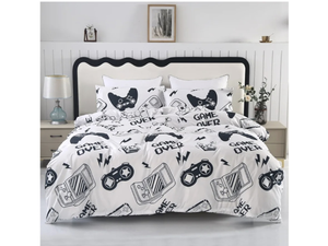 lot 18124 image: SDIII 3PCS White Gamer Duvet Cover Set Full, 1 Duvet Cover and 2 Pillowcase, Gamer Bedding Full for Kids Girls Boys and Teens, Corner Ties and Zipper
