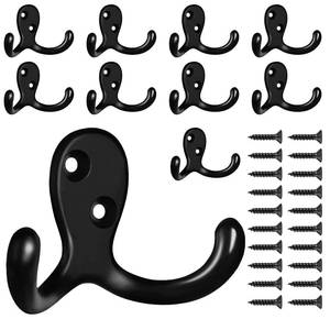 lot 18136 image: CBWLWJ Coat Hooks Wall Hooks for Hanging, Heavy Duty Double Prong Metal Hook Wall Mounted for Living Room, Bathroom, Kitchen, Bedroom for Coat, Bag, Scarf, Towel, Hat, Key, Cup (Black)