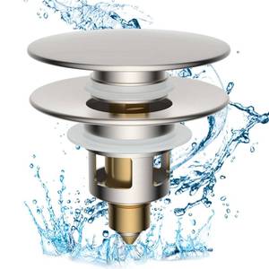 lot 18149 image: Hibbent All Metal 2 in 1 Bathroom Sink Stopper, Universal Pop Up Drain Strainer, Brass Bullet Core Push Type Sink Stopper for 1.12.3 Basin, Big Push Button, Anti Clogging Filter, Brushed Nickel