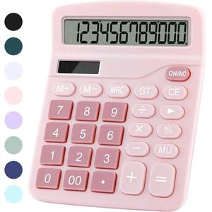 lot 18168 image: Office Desk Calculator, Cute Calculator for Kids, Basic Calculators Desktop, Dual Power Simple Financial Calculator with Big Button Large Display for Office Home and School (Pink)
