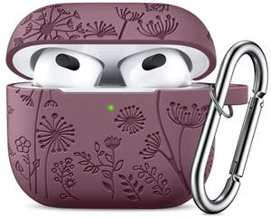 lot 18176 image: Lerobo for AirPods 3rd Generation Case Cover,Stylish Flower Engraved Compatible with Apple AirPods 3 Case Cover Cute for Women Men,Soft Silicone Protector with Keychain, Front LED Visible,Smokey Mauve