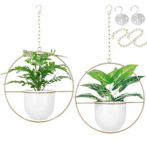 lot 18183 image: Shineloha 2 Pack Hanging Planters for Indoor Plants with 5.5 Pot  Ceiling Hook  Extender Chain  Hanging Plant Holder, Metal Minimalist Planter, NO Plant incld