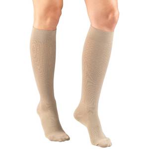 lot 18192 image: Truform Compression Socks, 15-20 mmHg, Womens Dress Socks, Knee High Over Calf Length, Tan Diamond Knit, Small