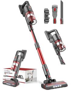 lot 18198 image: Cordless Vacuum Cleaner Rechargeable with 2200mAh Detachable Battery, Powerful Vacuums with 2 Adjustable Modes, Lightweight Portable Stick Vacuum for Home (Vermilion Red) - Retail $499.99