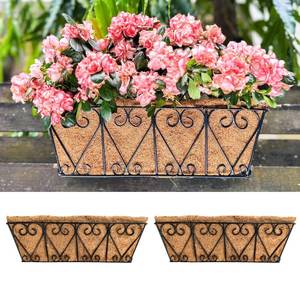 lot 18204 image: LaLaGreen Wall Planters (2 Pack, 16 Inch) Window Flower Boxes Outdoor, Deck Railing Hanging Metal Wire Basket Black with Coco Liners Horse Troughs Fence Balcony Garden Farmhouse Patio Porch Over Rail