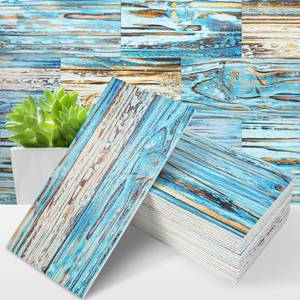 lot 18206 image: STICKGOO Subway Tile Peel and Stick Backsplash, 4x 8 Thickened PVC Stick on Tiles for Kitchen, Bathroom, Camper, Fireplace - Blue Distressed Wood Grain