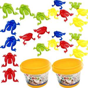 lot 18217 image: Jumping Frog Toy with A Bucket Plastic Finger Pressing Funny Bouncing Frog Toys Assorted Colors Frogs Toys Fun Party Favors Gift