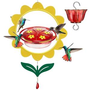 lot 18219 image: Kingsyard Hummingbird Feeder for Outdoors - Floral Hanging Ornament Nectar Feeder with Ant Moat, Hummingbird Swing for Garden and Backyard Decor, Yellow