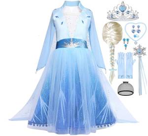 lot 18227 image: iTVTi Elsa Costume Toddler Girls Snow Princess Dress Blue Cosplay Outfit with Wig for Halloween Birthday Party Christmas, 5-6Y (Tag 130)