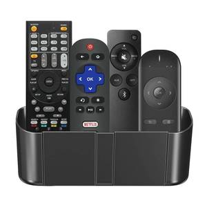 lot 18236 image: suptek Remote Control Holder Wall Mount - Hole-Free TV Remote Holder for 3 or 4 Remotes, Black, Quantity 1, S4B