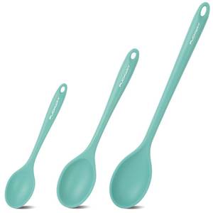 lot 18238 image: PUCKWAY 3 Pcs Silicone Spoons Set of 7.9 10.6 14.2 inch for Cooking, Heat Resistant Kitchen Spoons for Mixing, Stirring, and Serving, Small to Large Non Stick Utensil Spoons (Green), AC051